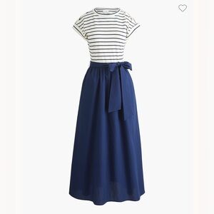 NWT J Crew Striped Nautical Cotton Midi Dress cap sleeve navy blue white medium